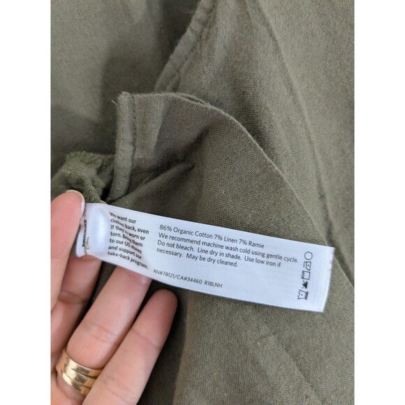 Eileen Fisher Olive Green Organic Cotton Linen Crepe Henley Slouchy Jumpsuit L - Picture 7 of 8